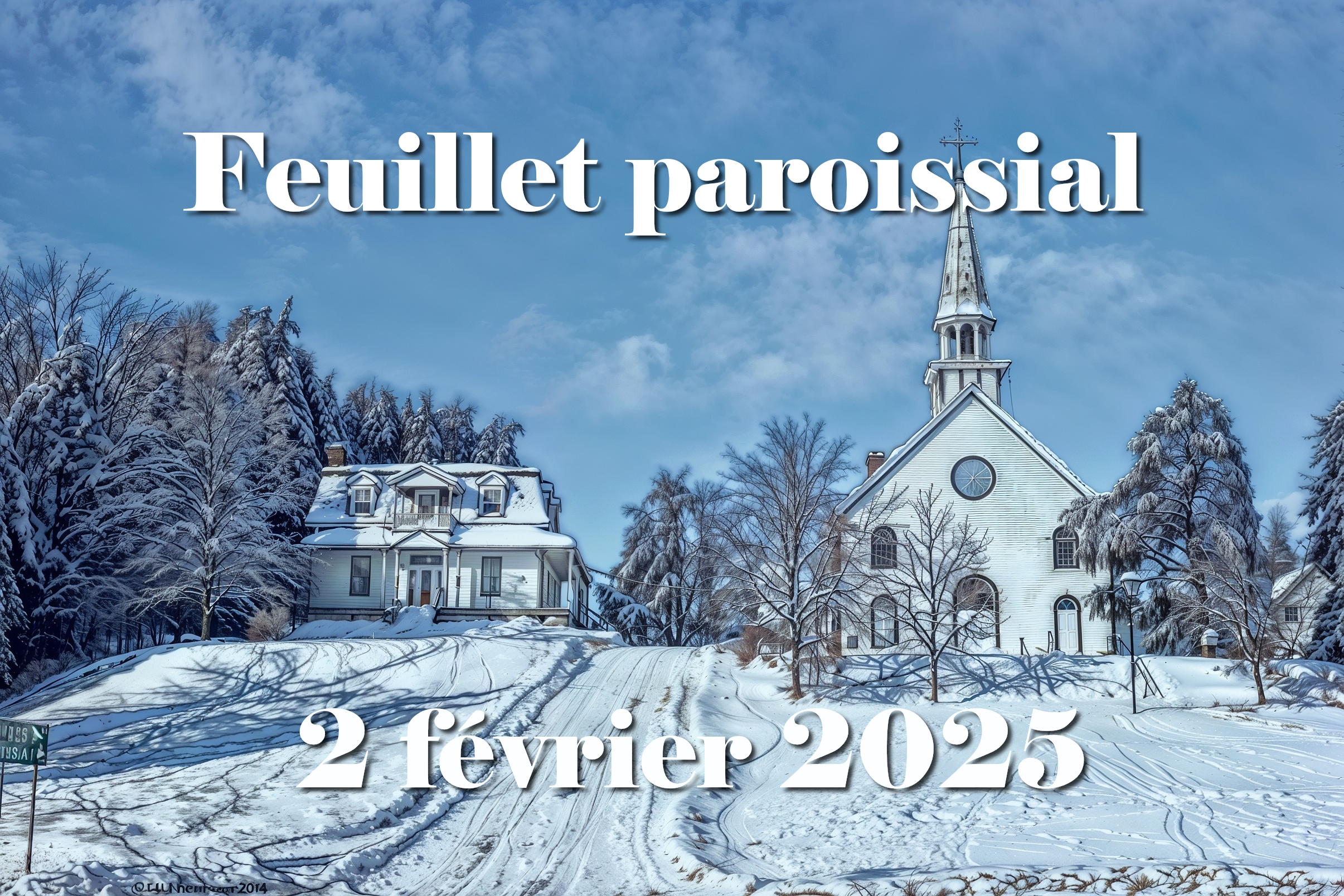 L'église et le presbytère en hiver.